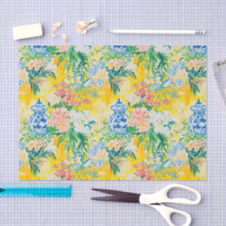 Papier Mousseline Élégant motif de fleurs et pot à gingembre 