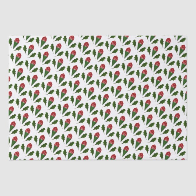 Papier Mousseline Élégant motif floral Abstrait Roses et Feuilles (Recto)