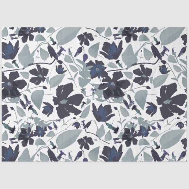 Papier Mousseline Elégant motif floral marine Aquarelle gris (Recto)