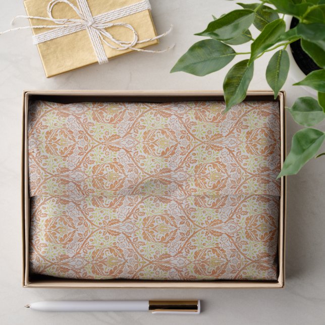 Papier Mousseline Élégant motif floral orange (Cadeau)