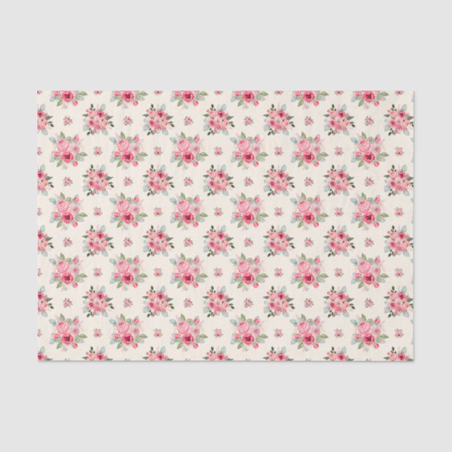 Papier Mousseline Élégant Motif Floral Rose Et Rose Blanc (Recto)