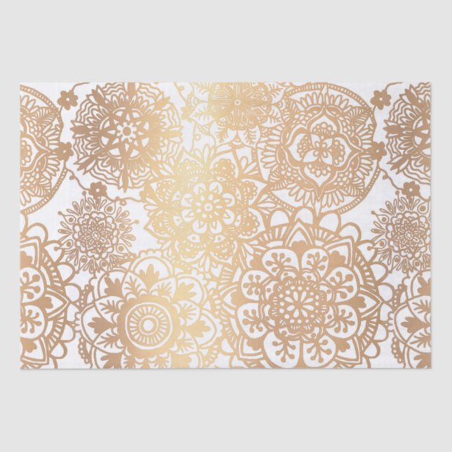 Papier Mousseline Elégant Motif Mandala or et blanc (Recto)