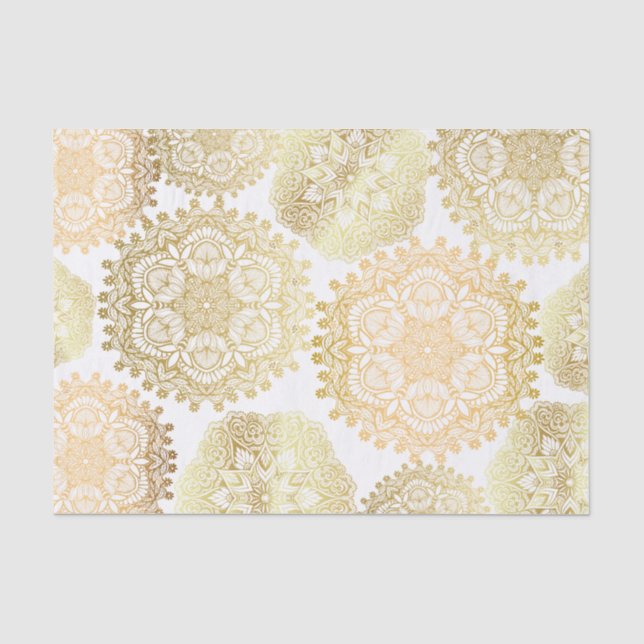 Papier Mousseline Élégant Motif Mandala Or Et Blanc (Recto)