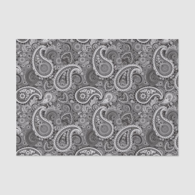 Papier Mousseline Élégant Motif noir blanc Paisley (Recto)