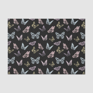 Papier Mousseline Élégant Motif noir et pastel aux papillons Rainbow