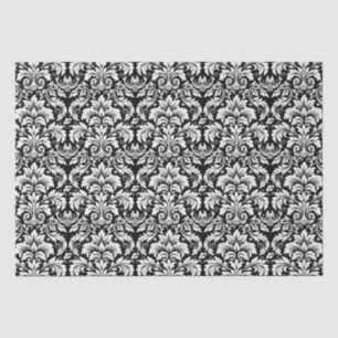 Papier Mousseline Elégant noir blanc Damas