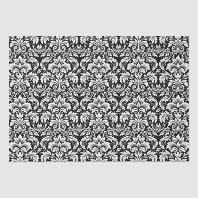 Papier Mousseline Elégant noir blanc Damas (Recto)
