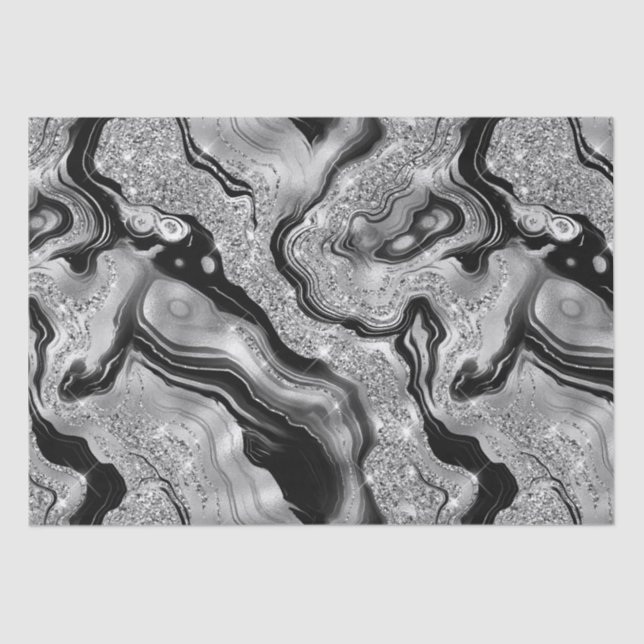 Papier Mousseline Elégant noir et argent Parties scintillant Agate A (Recto)