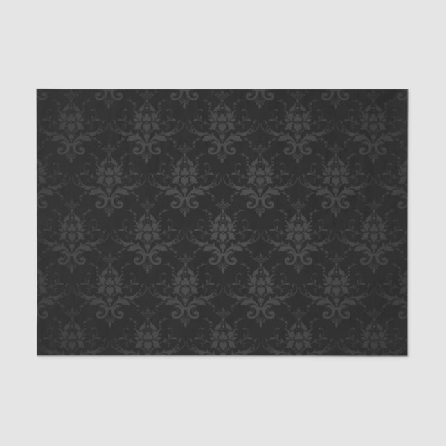 Papier Mousseline Élégant noir Fleur Floral Damask  (Recto)
