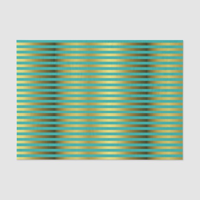 Papier Mousseline Elégant or et Aqua papier tissu rayé (Recto)