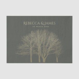 PAPIER MOUSSELINE ÉLÉGANT OR GRIS AUTOMNE ARBRES MONOGRAMME