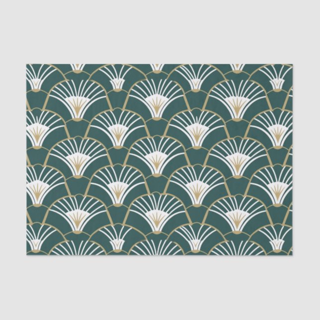Papier Mousseline Elégant or turquoise art déco (Recto)
