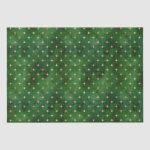 Papier Mousseline Élégant or vert lumières de Noël étoiles motif