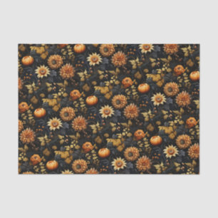 Papier Mousseline Élégant Orange Black Fall Floral