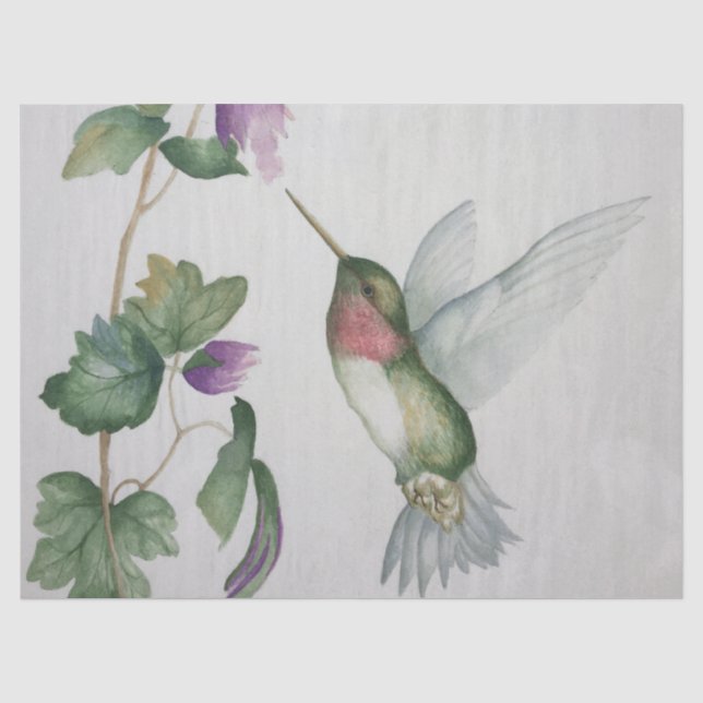 Papier Mousseline Élégant papier de tissus d'aquarelle rose colibri (Recto)