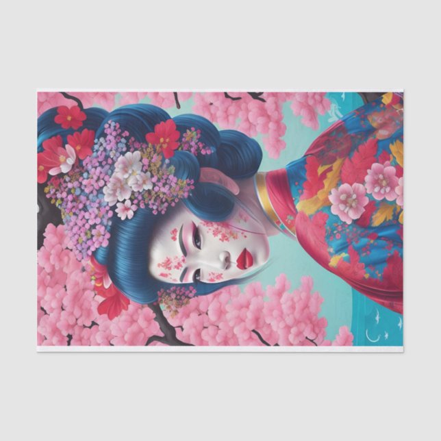 Papier Mousseline Élégant papier de tissus Geisha et Cherry Blossom (Recto)