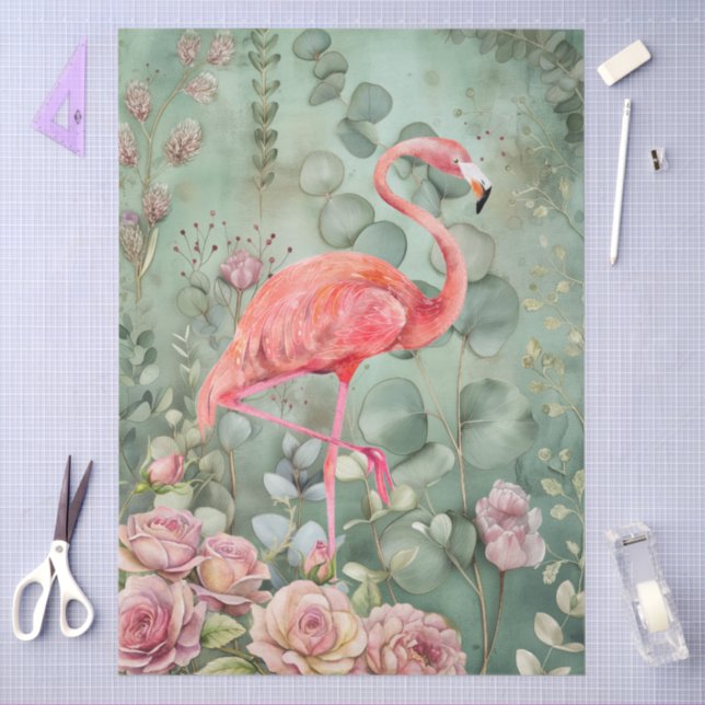 Papier Mousseline Élégant Pastel Flamant rose rose & Rose Découpage (Artisanat)
