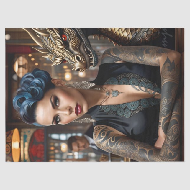 Papier Mousseline Elégant Patron De Lady Avec Tatouage Et Découpage  (Recto)