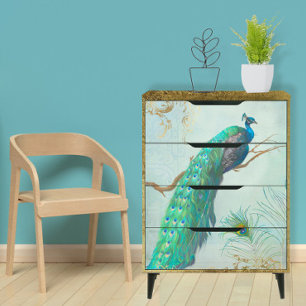 Papier Mousseline Elégant Peacock n Feathers Blue Gold Decoupage