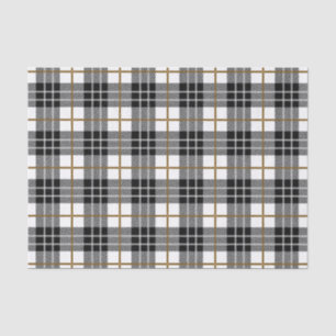 Papier Mousseline Élégant Plaid noir, blanc et or