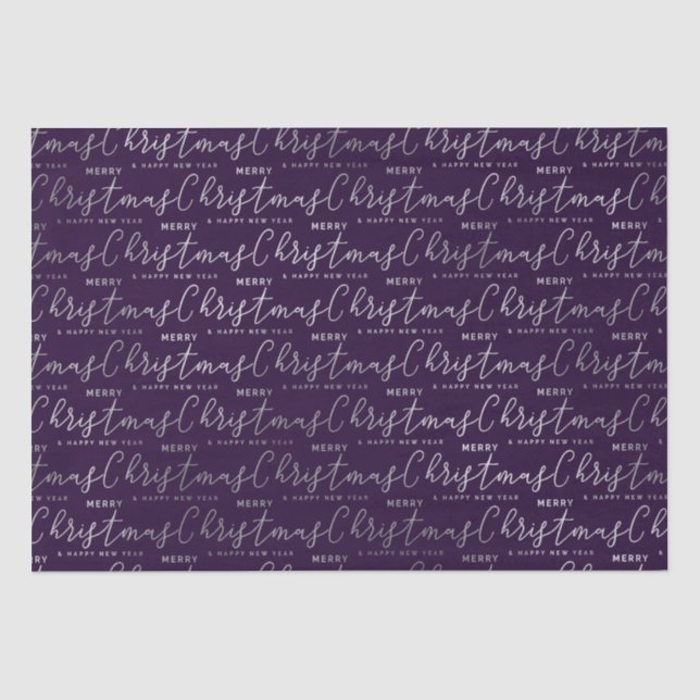 Papier Mousseline Élégant Purple & Silver Joyeux Texte de Noël (Recto)