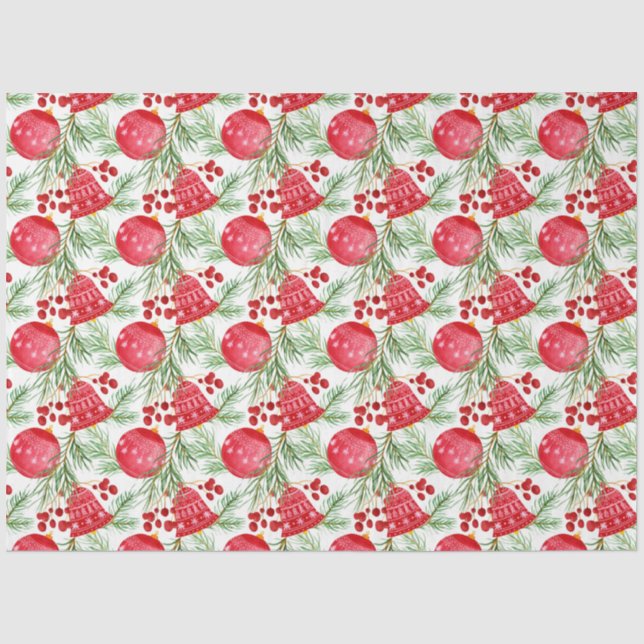 Papier Mousseline Élégant Red Bells Fir Bauble Noël (Recto)