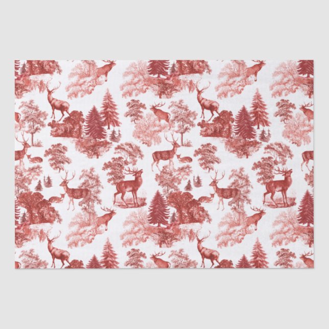 Papier Mousseline Elégant Red Deer en toile Vintage dans le bois (Recto)