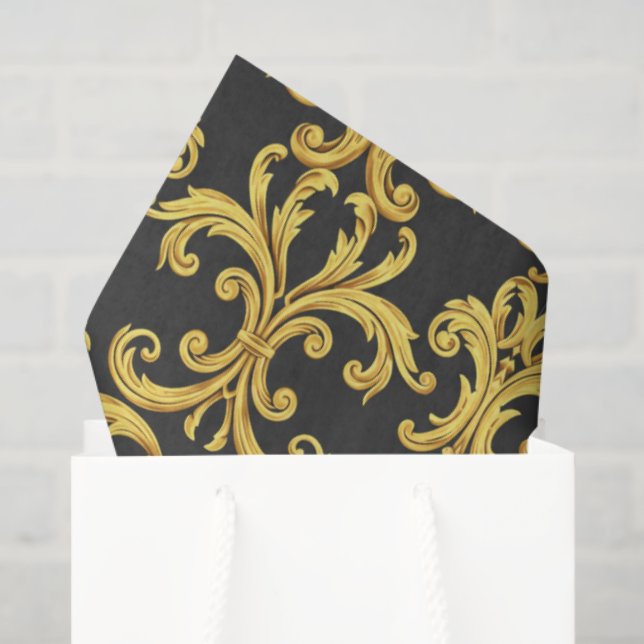 Papier Mousseline Elegant Rococo Revival Gold & Charcoal Baroque (Sac cadeau)