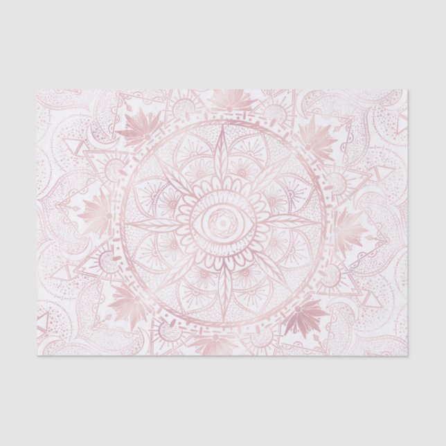 Papier Mousseline Elégant Rose Blanc Or Oeil Soleil Lune Mandala (Recto)