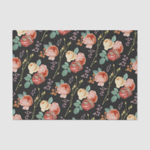 Papier Mousseline Élégant rose chic roses Floral sur noir