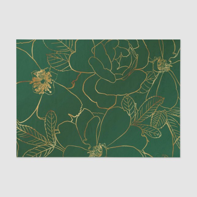 Papier Mousseline Elégant Rose d'or vert Floral Line Dessin (Recto)