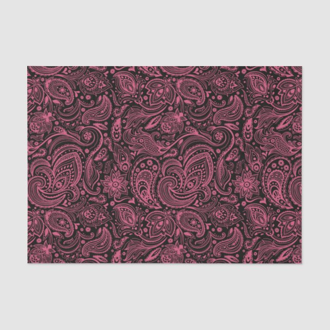 Papier Mousseline Élégant rose floral Paisley Arrière - plan noir (Recto)