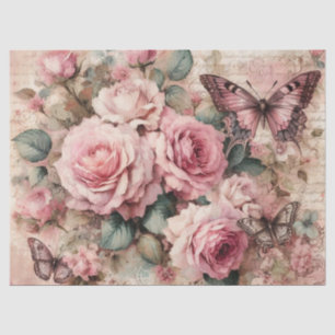 Papier Mousseline Élégant Rose rose Vintage Floral Decoupage