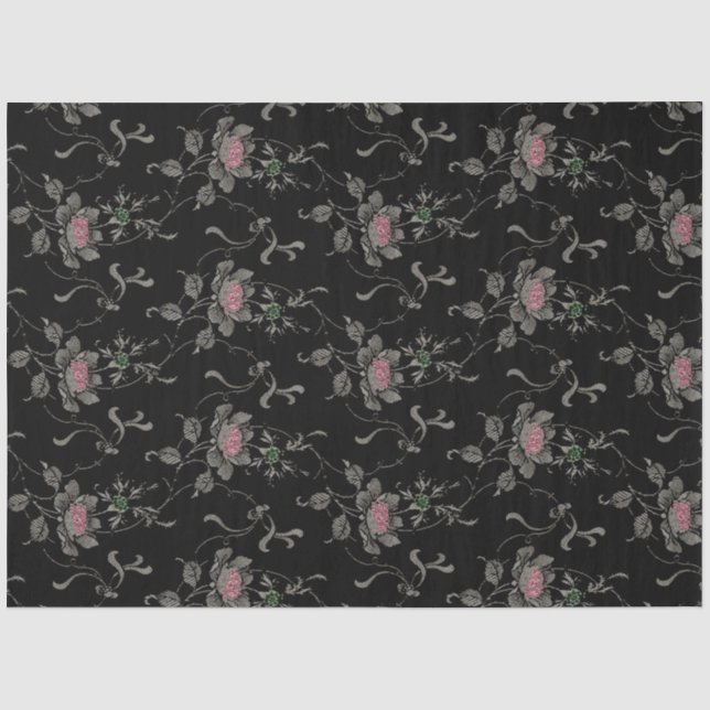 Papier Mousseline Élégant Rose victorien sur Arrière - plan noir (Recto)