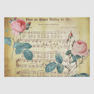 Papier Mousseline Elégant Rose Vintage Antique Sheet Notes musicales