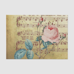 Papier Mousseline Elégant Rose Vintage Antique Sheet Notes musicales