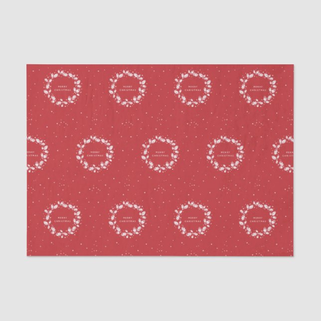 Papier Mousseline Élégant rouge + blanc Joyeux Noël Holly Wreath (Recto)