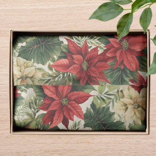 Papier Mousseline Élégant Rouge Poinsettia Floral Noël
