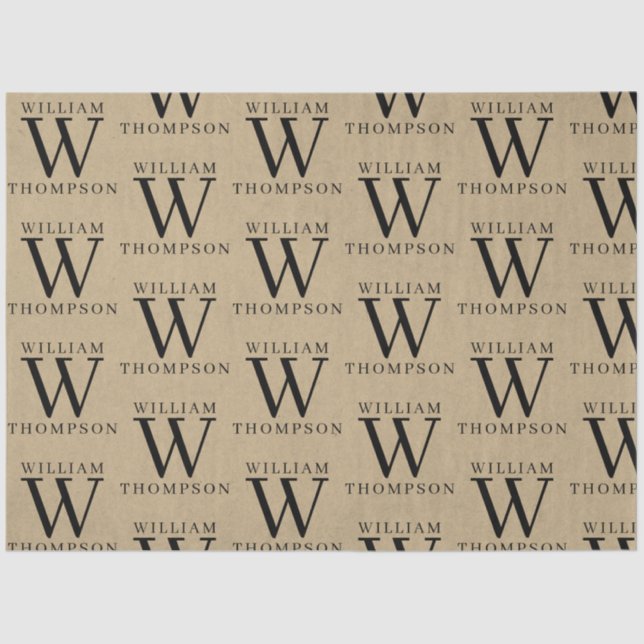 Papier Mousseline Élégant Rustic Kraft Nom Monogrammé (Recto)