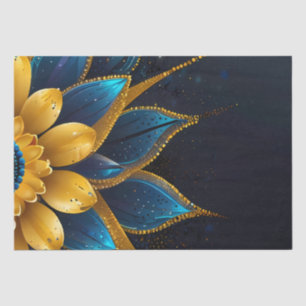 Papier Mousseline Élégant Sapphire et Mariage Floral Or