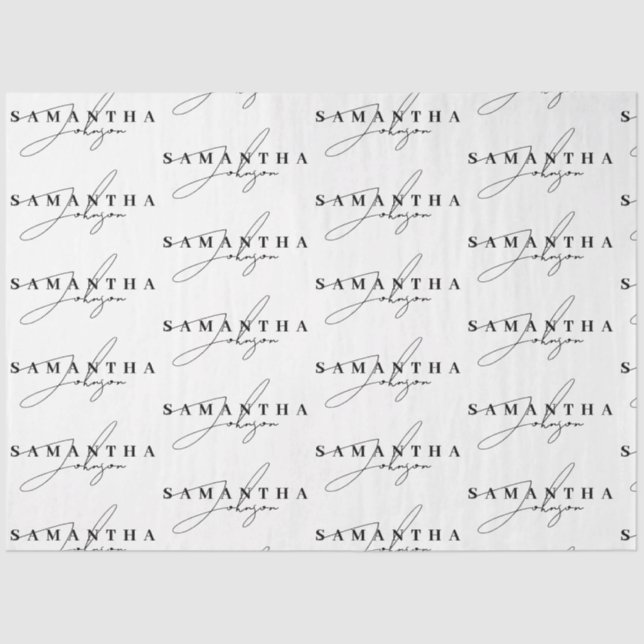 Papier Mousseline Élégant script de signature noir et blanc (Recto)