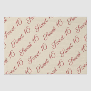 Papier Mousseline Élégant Script Red Sweet 16 Anniversaire Tan