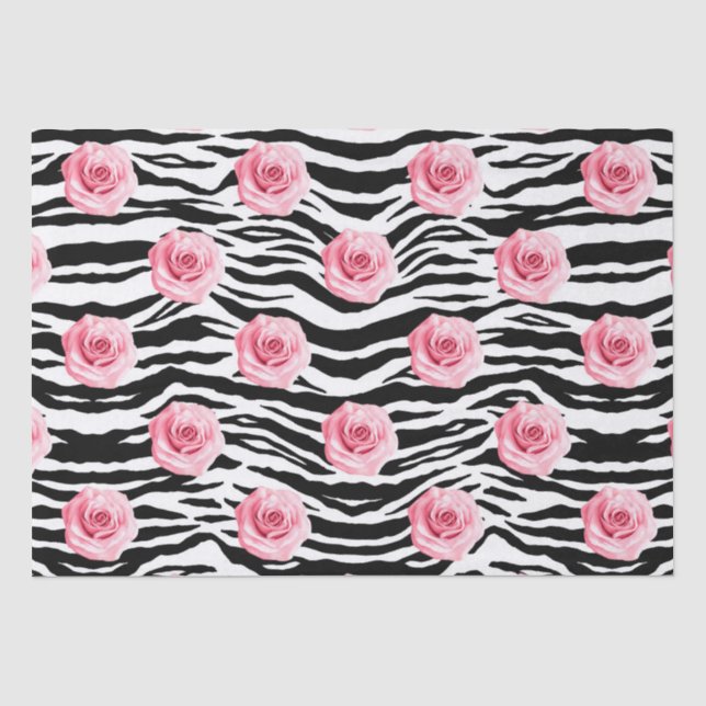Papier Mousseline Elégant Shabby Chic Roses Rose et Zeba Stripes (Recto)