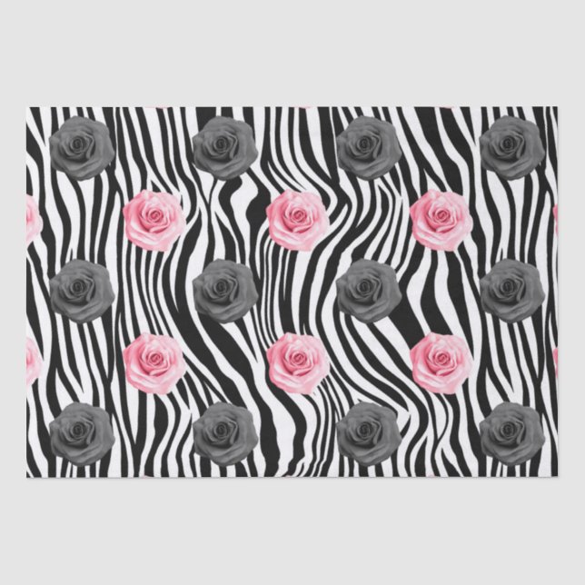 Papier Mousseline Elégant Shabby Chic Roses Rose et Zeba Stripes (Recto)