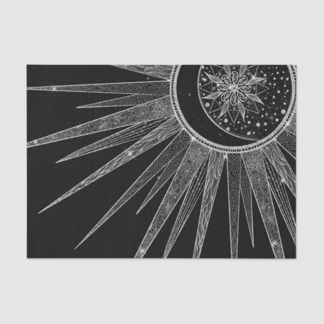 Papier Mousseline Elégant Silver Sun Moon Mandala Black Design (Recto)