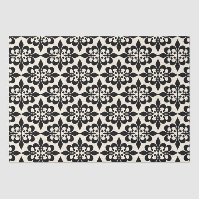 Papier Mousseline Elégant Style noir off-White Damask Decoupage (Recto)