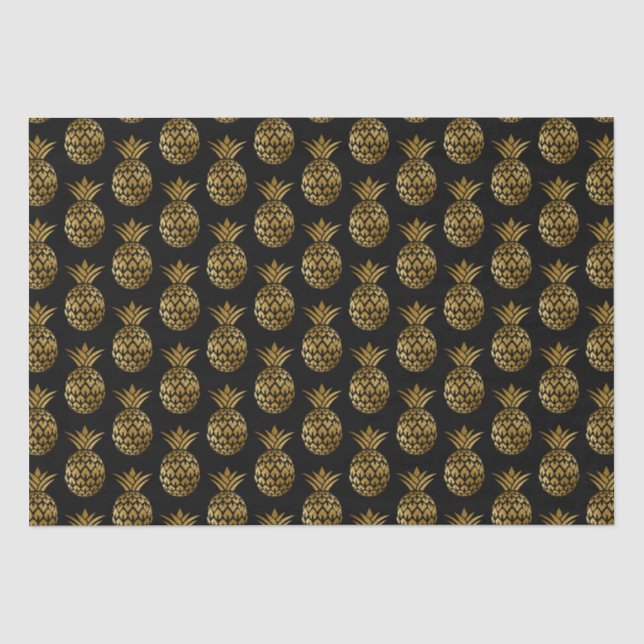 Papier Mousseline Élégant Stylish Glam Navy Blue Gold Pineappes (Recto)