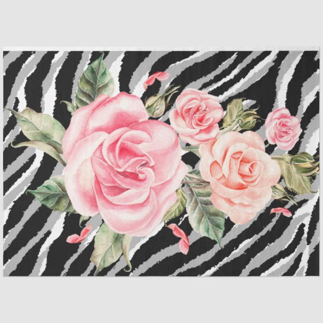 Papier Mousseline Élégant tigre d'argent floral (Recto)