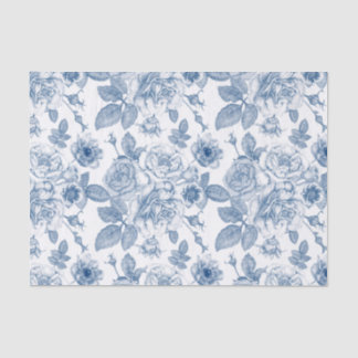 Papier Mousseline Elégant tissu Vintage floral blanc bleu