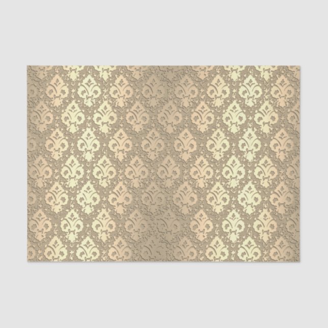 Papier Mousseline Elégant Vintage Chic Rose Gold Damask (Recto)